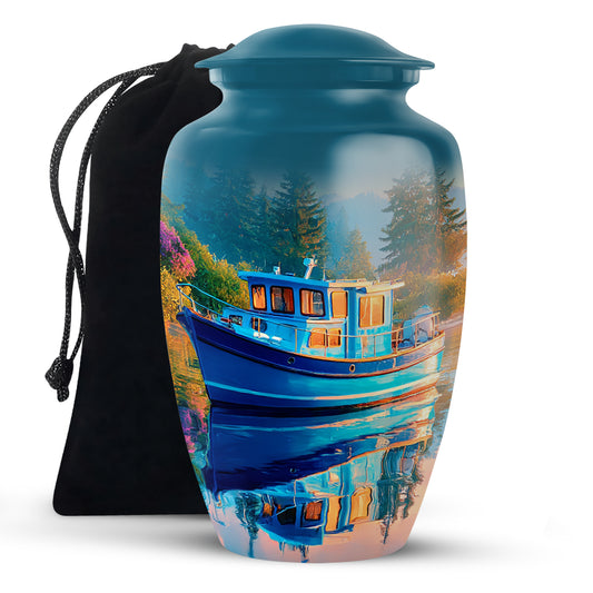 Blue Boat Cremation Urns - Lake Funeral Urns For Father & Mother