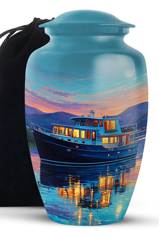 Sunset Yacht Cremation Urns - Mountain Lake Funeral Urns For Ashes