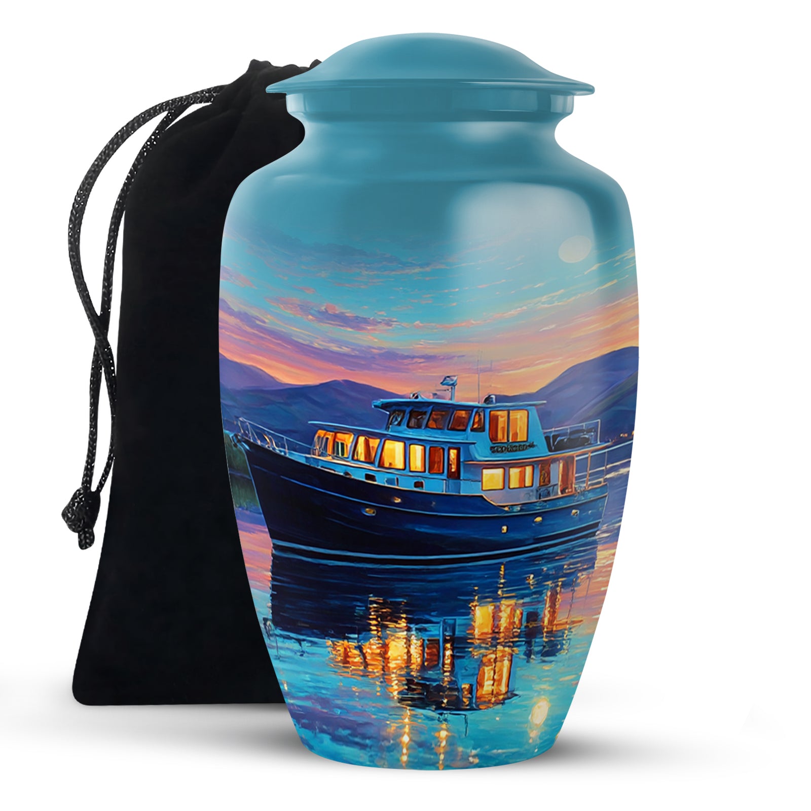 Sunset Yacht Cremation Urns - Mountain Lake Funeral Urns For Ashes