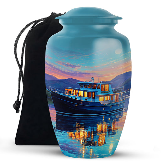 Sunset Yacht Cremation Urns - Mountain Lake Funeral Urns For Ashes