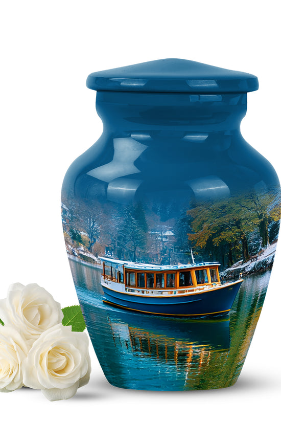 Blue Resounding Boat Memorial Urn for Ashes - 10-inch, 200 cu in - Karyliz