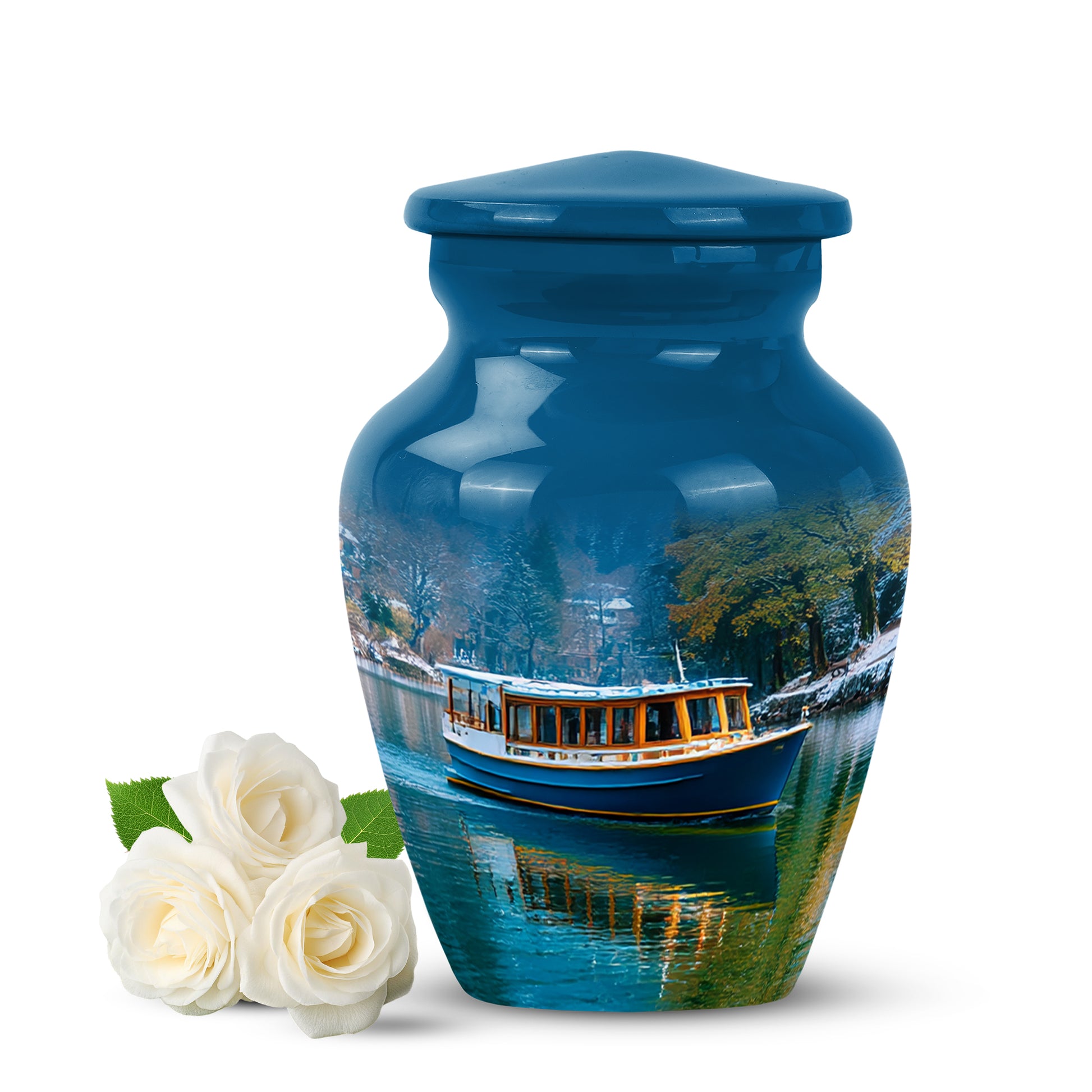 Blue Resounding Boat Memorial Urn for Ashes - 10-inch, 200 cu in - Karyliz