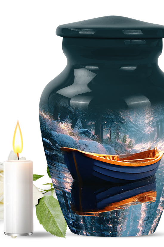 Timeless Teal Boat Cremation Urn for Ashes - 10-inch, 200 cu in - Karyliz
