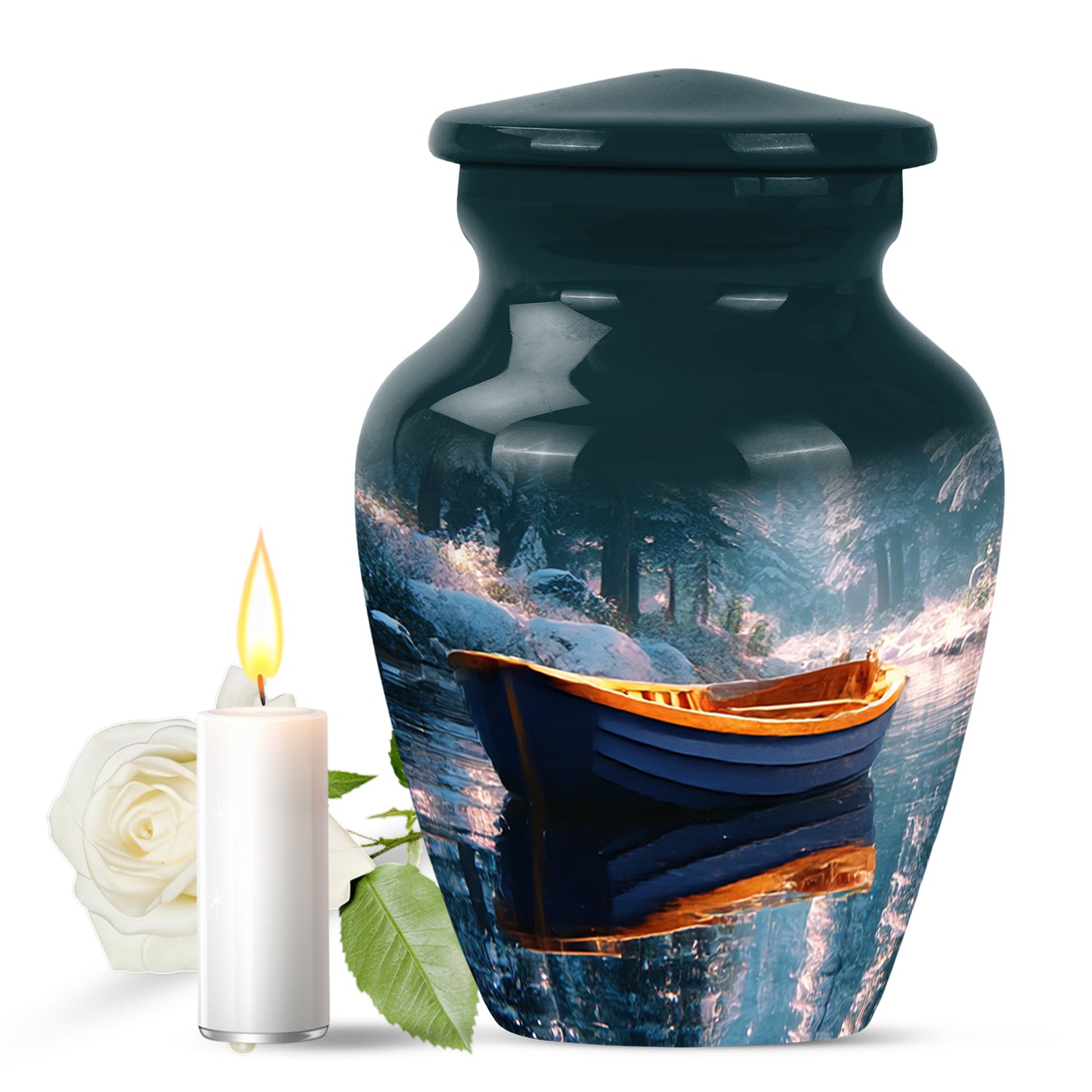 Timeless Teal Boat Cremation Urn for Ashes - 10-inch, 200 cu in - Karyliz