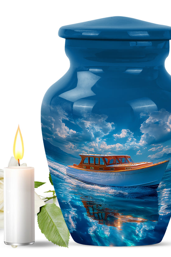 Blue Boat Cremation Urns - Opulent Legacy 10-inch, 200 cu in - Karyliz