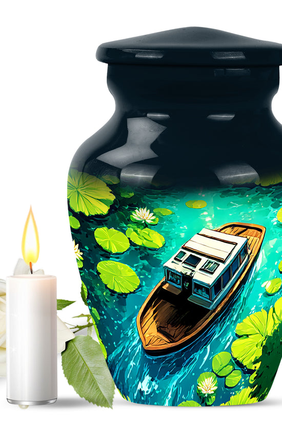 Personalized Blue Cherished Boat Cremation Urns for Human Ashes - 10-inch, 200 cu in - Karyliz