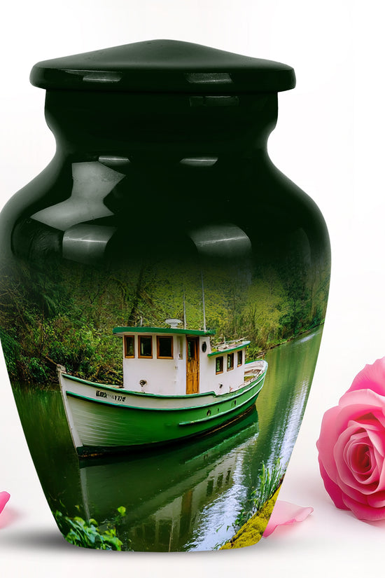 Green Boat Cremation Urns - Glorious Memorial 10-inch, 200 cu in - Karyliz