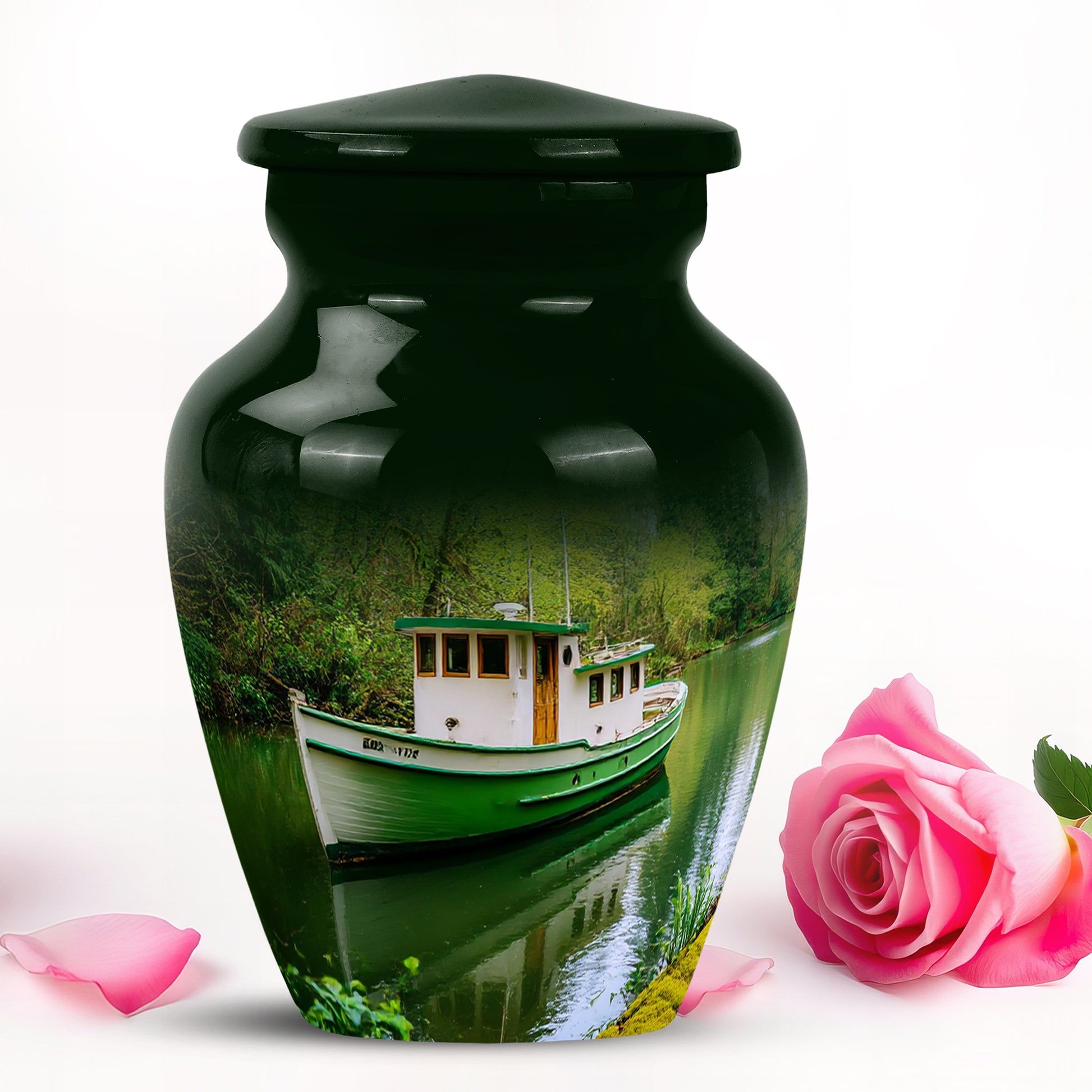 Green Boat Cremation Urns - Glorious Memorial 10-inch, 200 cu in - Karyliz