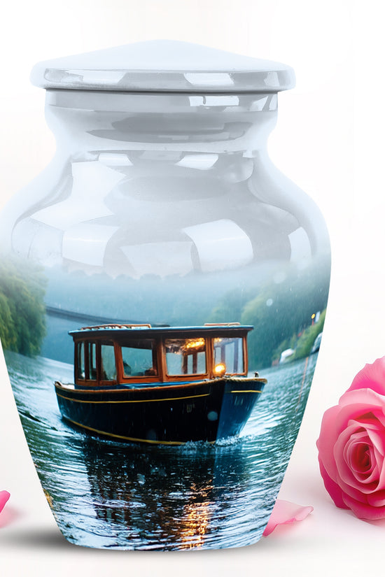 White Treasured Boat Cremation Urns for Human Ashes - 10-inch, 200 cu in - Karyliz