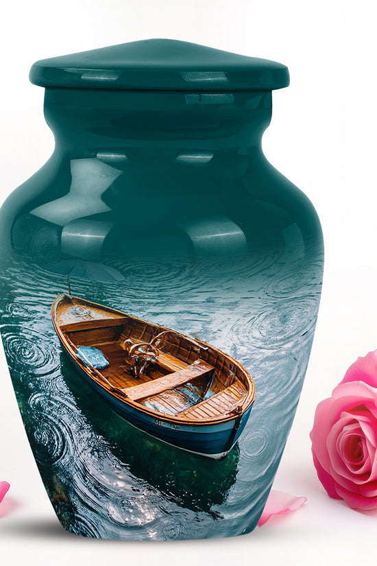 Personalized Elegant Boat Cremation Urns - Teal 10-inch, 200 cu in - Karyliz
