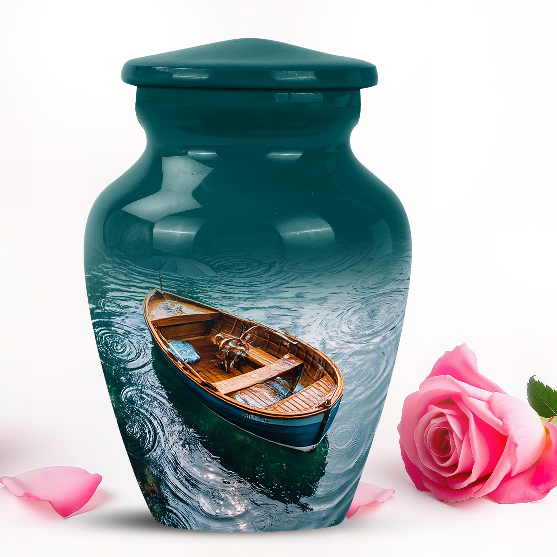 Personalized Elegant Boat Cremation Urns - Teal 10-inch, 200 cu in - Karyliz