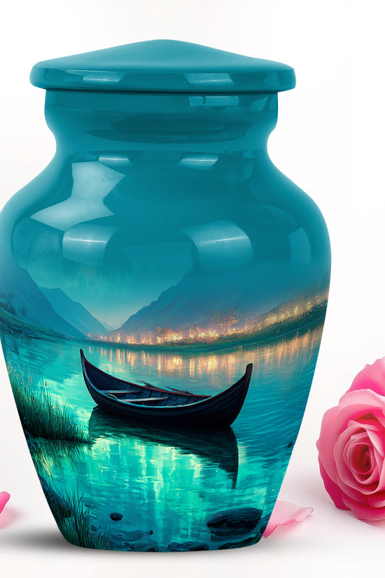 Personalized Teal Sovereign Boat Cremation Urns for Human Ashes - 10-inch, 200 cu in - Karyliz