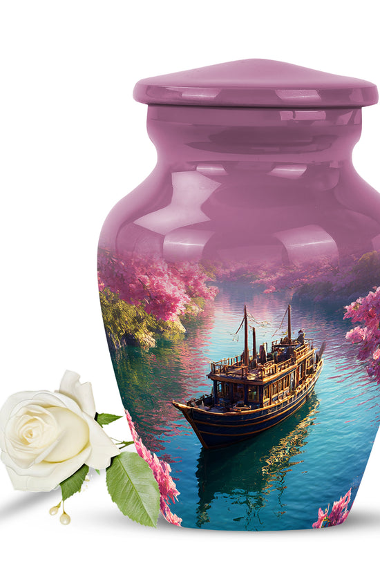 Personalized Pink Sovereign Boat Cremation Urns for Human Ashes - 10-inch, 200 cu in - Karyliz