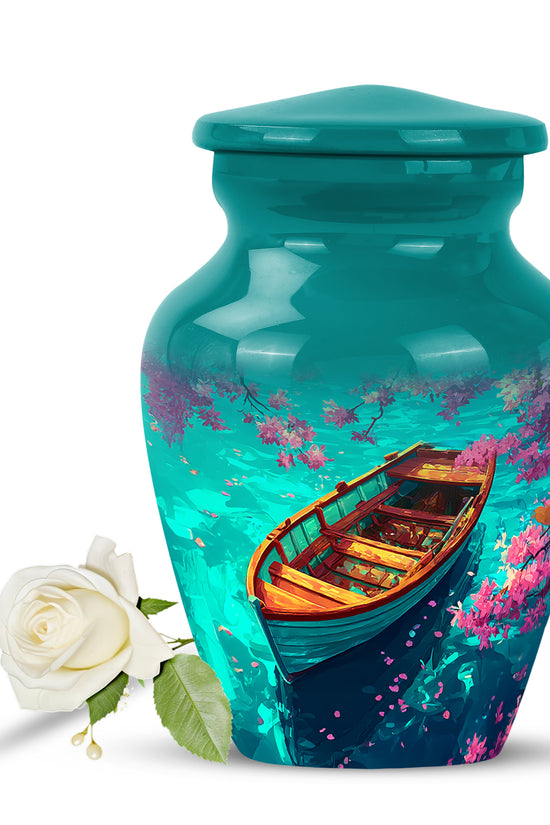 Teal Beloved Boat Cremation Urns for Human Ashes - 10-inch, 200 cu in - Karyliz