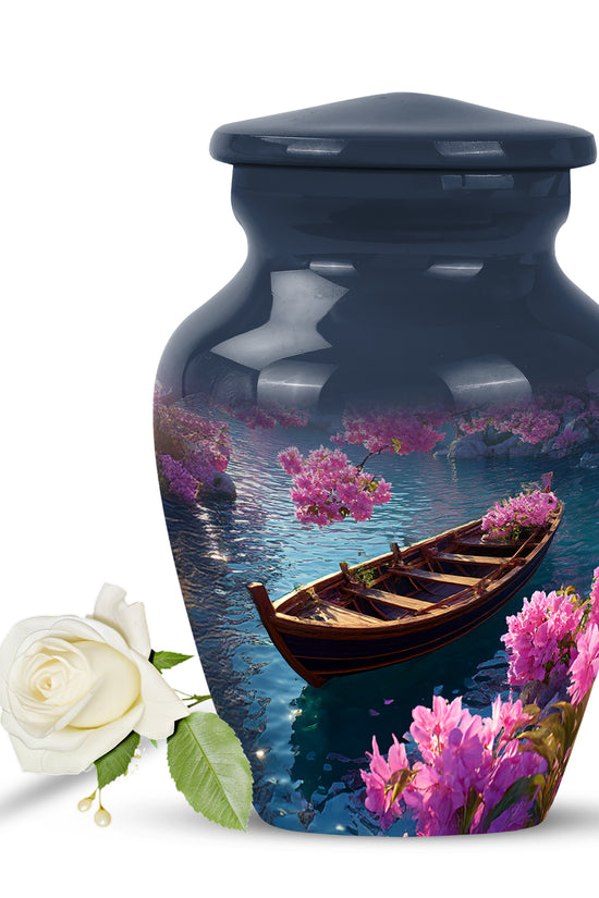 Blue Venerable Boat Cremation Urns for Human Ashes - 10-inch, 200 cu in - Karyliz