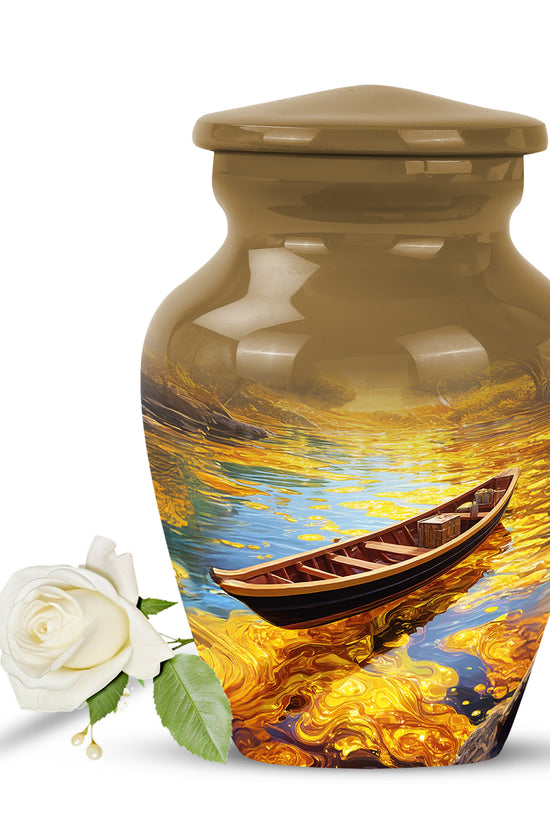 Inspiring Gold Boat Benediction Urn for Human Ashes - 10-inch, 200 cu in - Karyliz