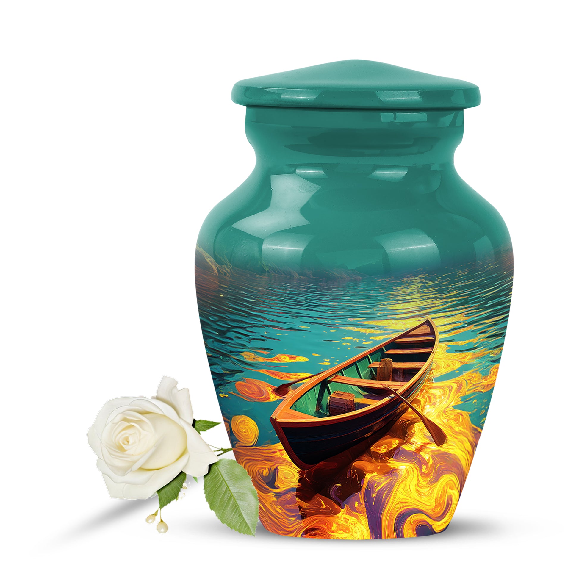 Personalized Teal Boat Cremation Urns for Ashes - Majestic 10-inch - Karyliz