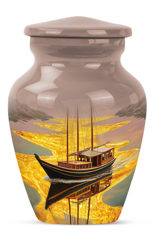 Gold Boat Cremation Urns - Imperial Remembrance 10-inch, 200 cu in - Karyliz
