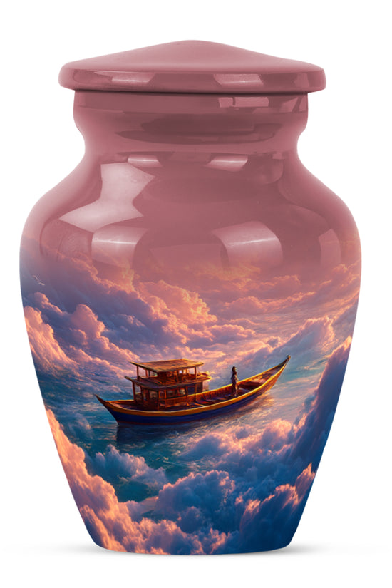 Graceful Red Boat Commemoration Urn for Human Ashes - 10-inch, 200 cu in - Karyliz