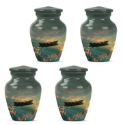 Charcoal Black Boat Cremation Urn side profile showing urn shape - traditional boat engraving with hand-polished finish - 10 inch aluminum urn for cremated remains