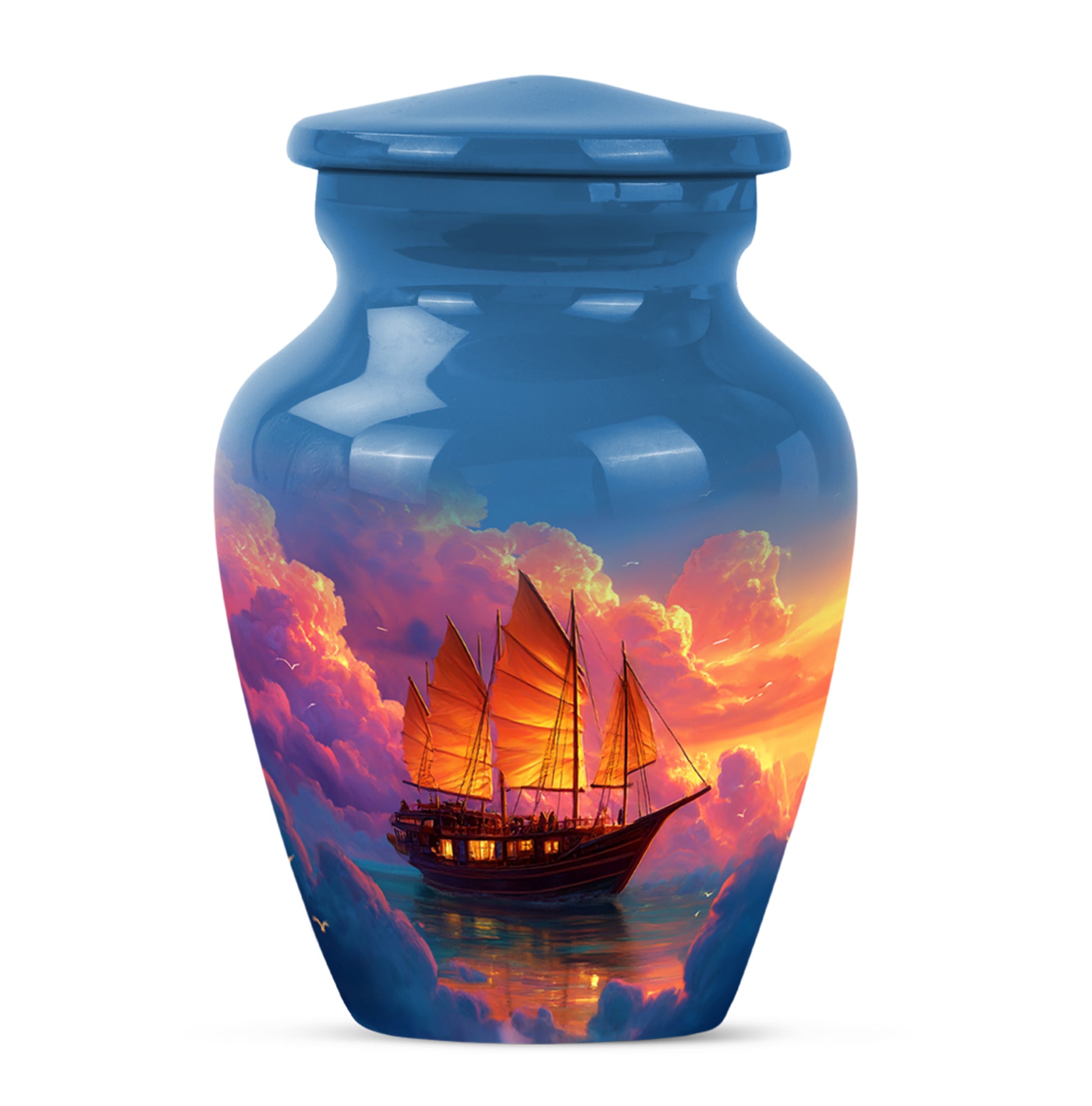 Personalized Boat Cremation Urns - Wondrous Blue 10-inch, 200 cu in - Karyliz