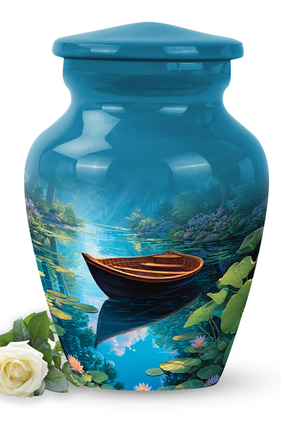 Remarkable Boat Memorial Cremation Urns - Blue 10-inch, 200 cu in - Karyliz