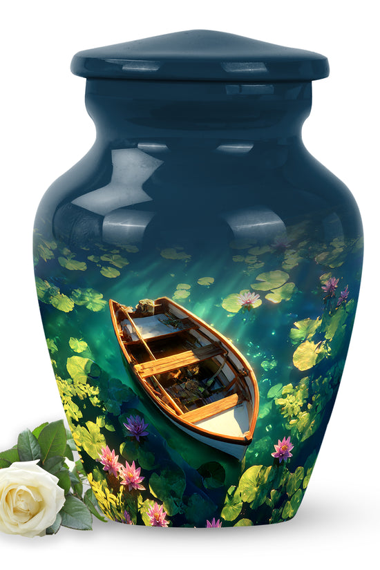 Blue Boat Cremation Urns - Honored Journey 10-inch, 200 cu in - Karyliz
