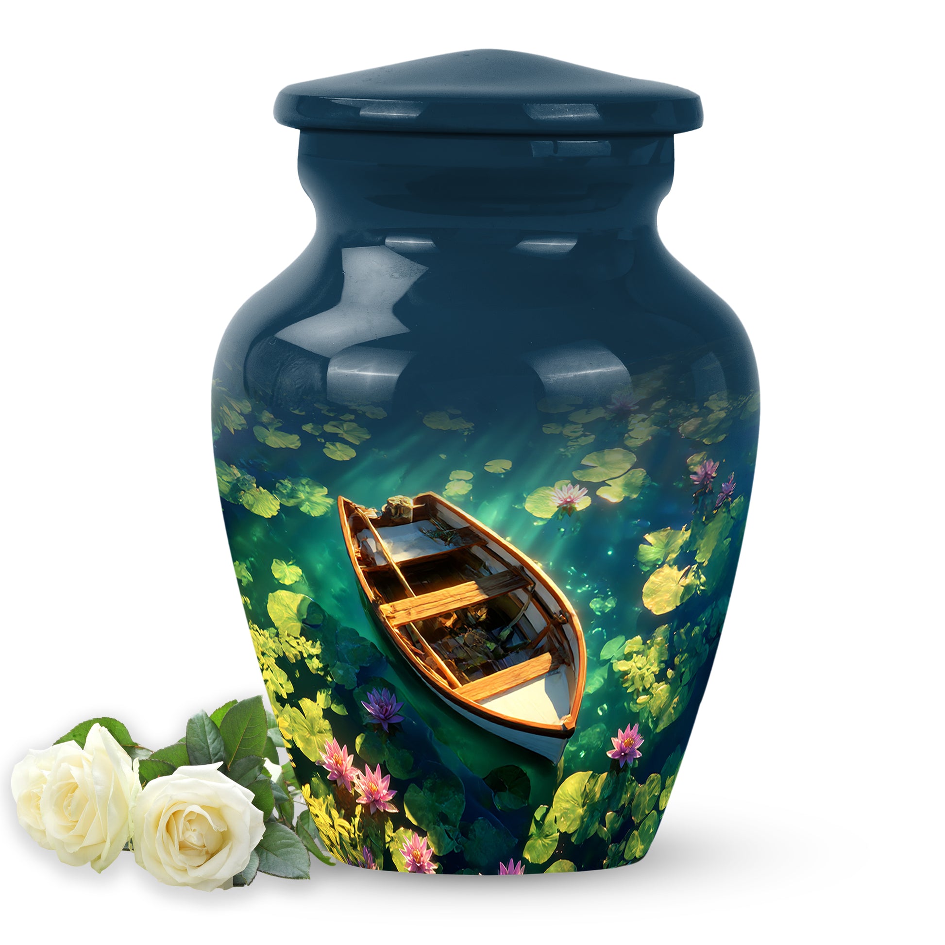 Blue Boat Cremation Urns - Honored Journey 10-inch, 200 cu in - Karyliz