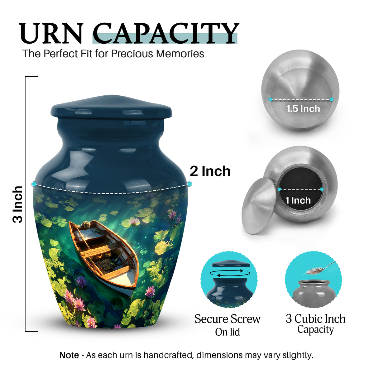Royal Blue Boat Cremation Urn close-up of engraving and surface detail - traditional boat engraving with hand-polished finish - mini keepsake memorial for portion of cremation ashes