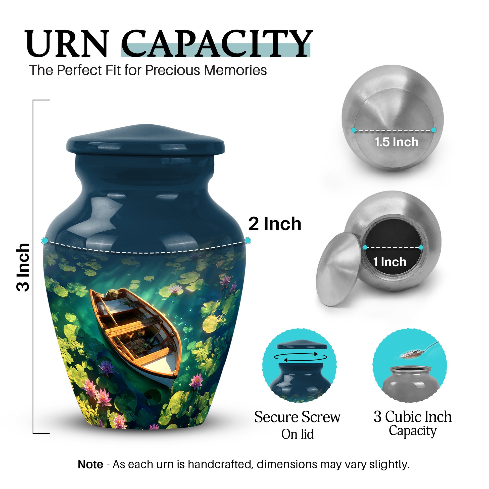 Royal Blue Boat Cremation Urn close-up of engraving and surface detail - traditional boat engraving with hand-polished finish - mini keepsake memorial for portion of cremation ashes
