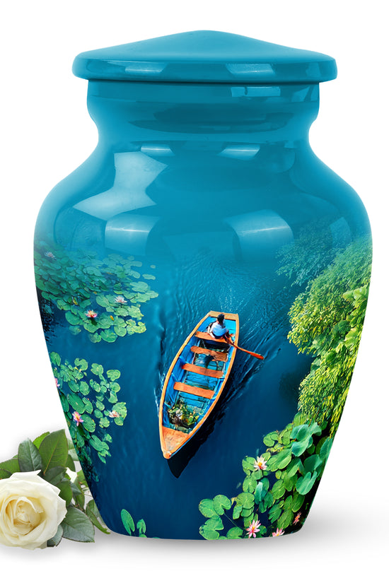 Dignified Teal Boat Cremation Urn for Ashes - 10-inch, 200 cu in - Karyliz