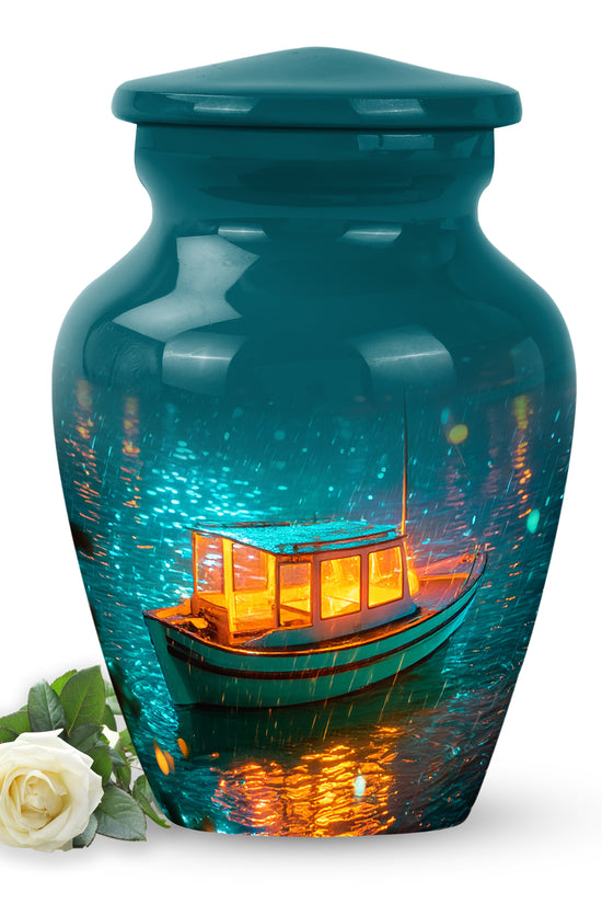 Teal Boat Cremation Urns - Imperial Haven 10-inch, 200 cu in - Karyliz