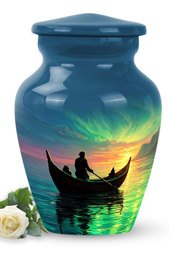 Distinguished Blue Boat Cremation Urn for Ashes - 10-inch, 200 cu in - Karyliz