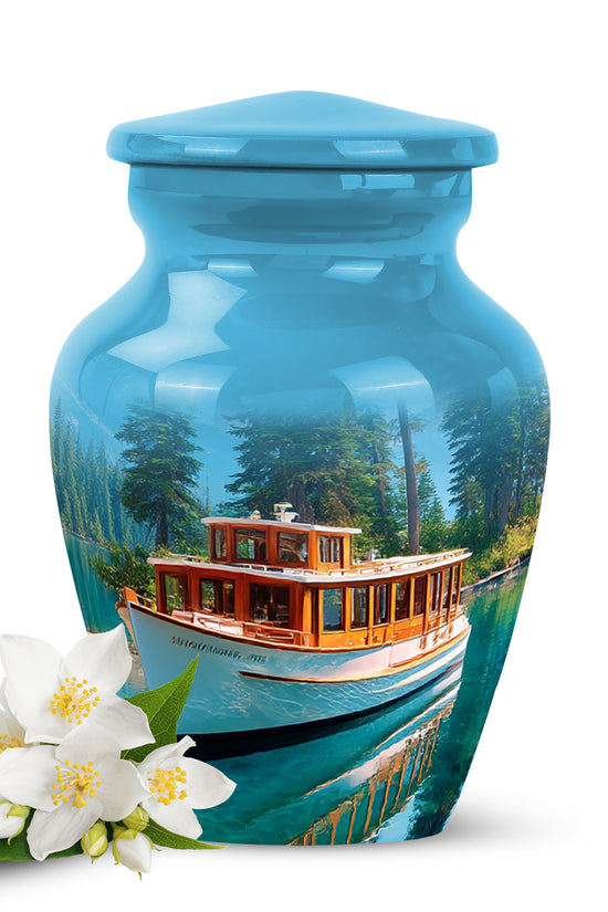 Illustrious Boat Memorial Cremation Urns - Blue 10-inch, 200 cu in - Karyliz
