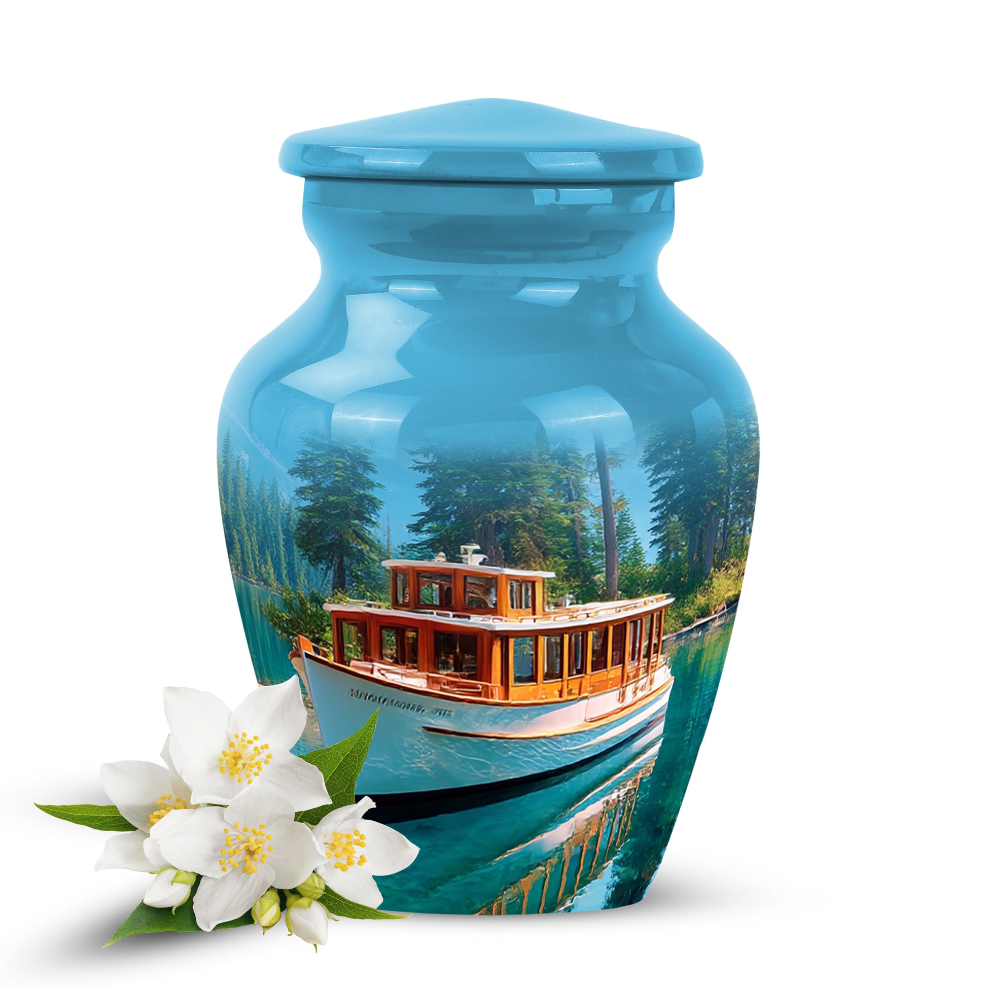 Illustrious Boat Memorial Cremation Urns - Blue 10-inch, 200 cu in - Karyliz