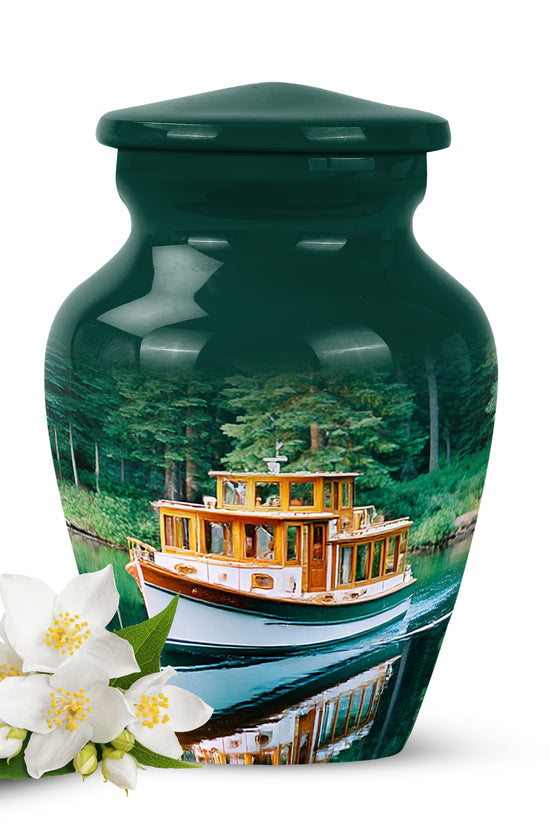 Teal Venerable Boat Cremation Urns for Human Ashes - 10-inch, 200 cu in - Karyliz
