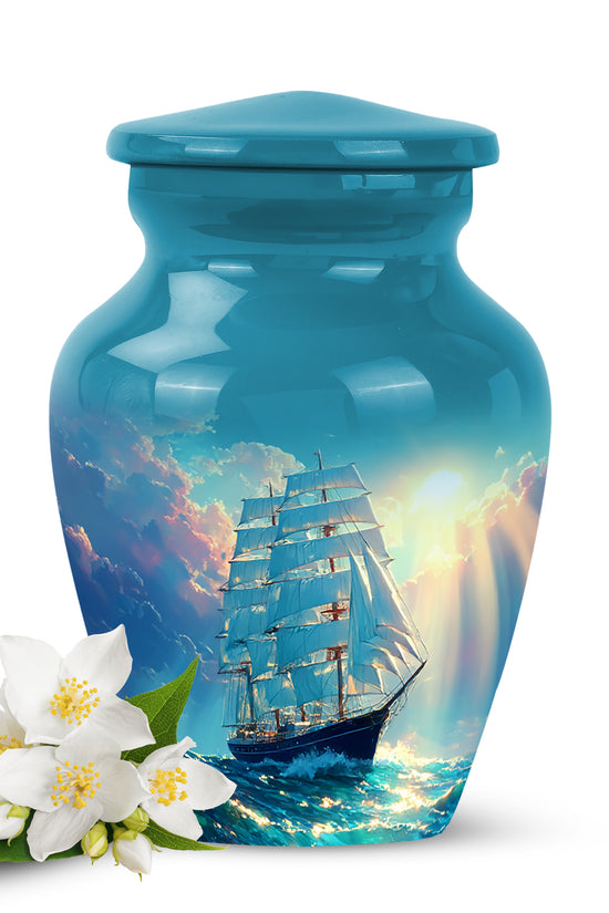Personalized Boat Cremation Urns - Tranquil Teal 10-inch, 200 cu in - Karyliz