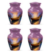 Pastel Pink Boat Cremation Urn side profile showing urn shape - timeless boat motif etched into premium metal - 10 inch aluminum urn for cremated remains