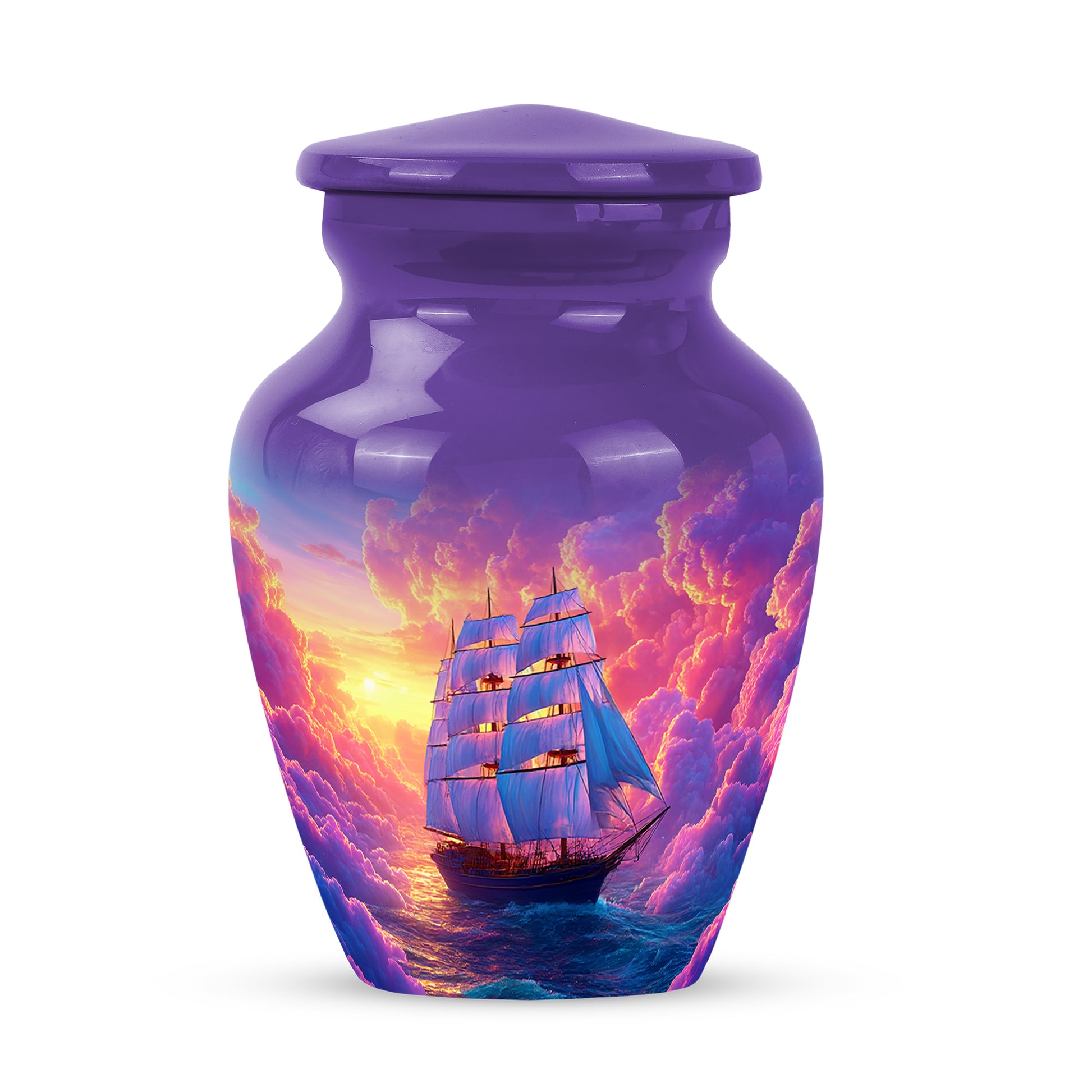 Personalized Purple Boat Cremation Urns for Ashes - Transcendent 10-inch - Karyliz