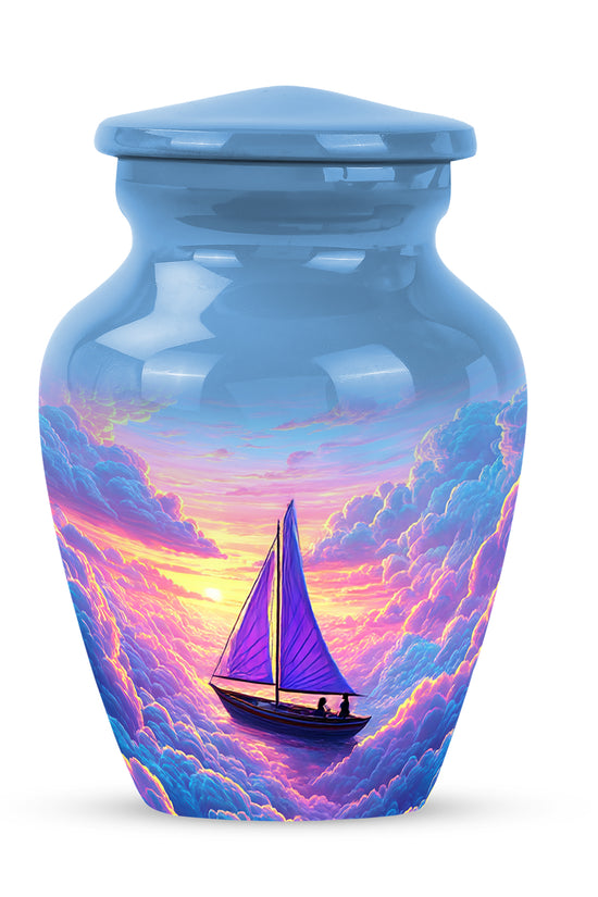 Blue Treasured Boat Cremation Urns for Human Ashes - 10-inch, 200 cu in - Karyliz