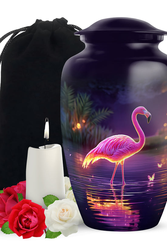 Pink Flamingo Memorial Urn - NIght Scenic Cremation Urns For Ashes