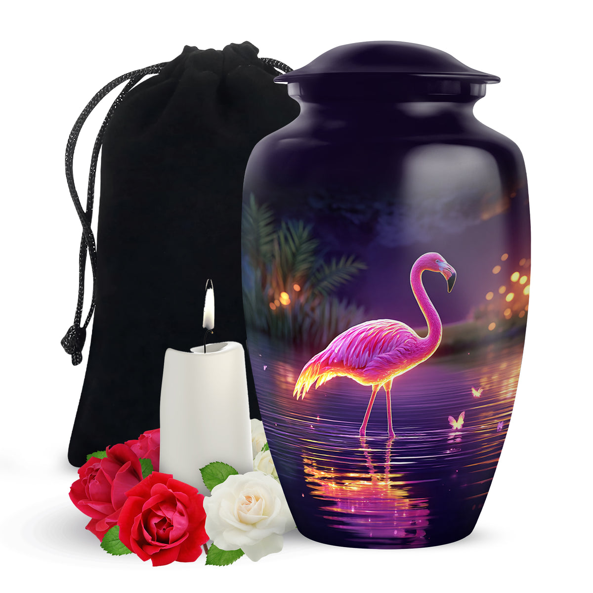 Pink Flamingo Memorial Urn - NIght Scenic Cremation Urns For Ashes