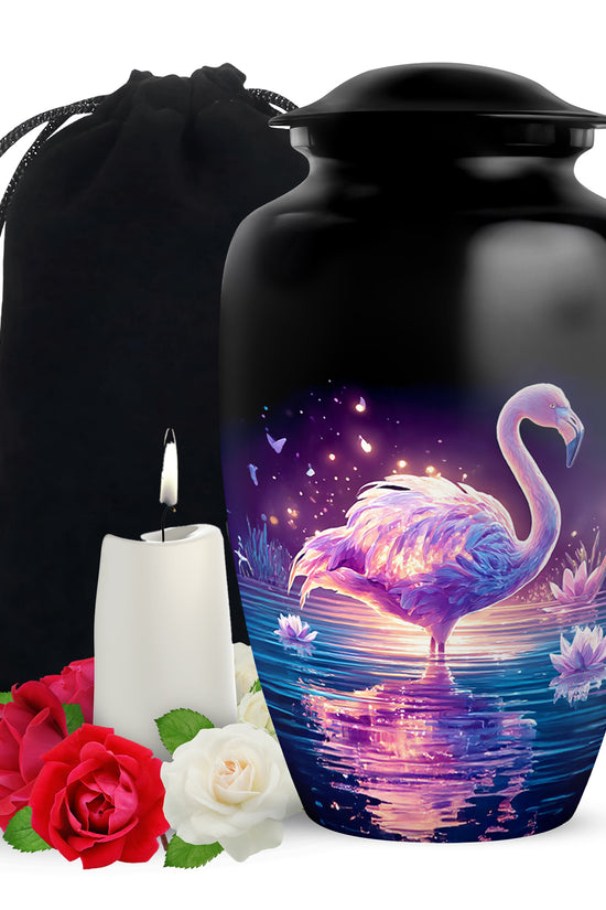 Majestic Flamingo Cremation Urn - Black Memorial Urns For Human Ashes