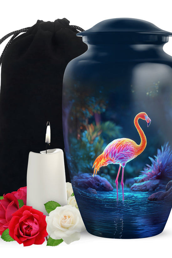 Flamingo In River Scenic Urn - Blue Memorial Urns For Human Ashes