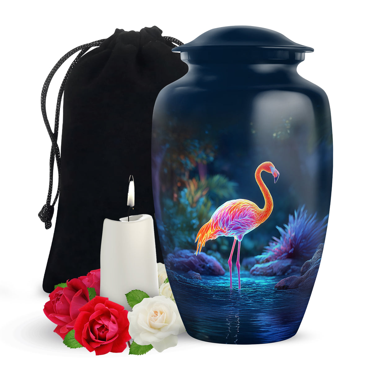 Flamingo In River Scenic Urn - Blue Memorial Urns For Human Ashes