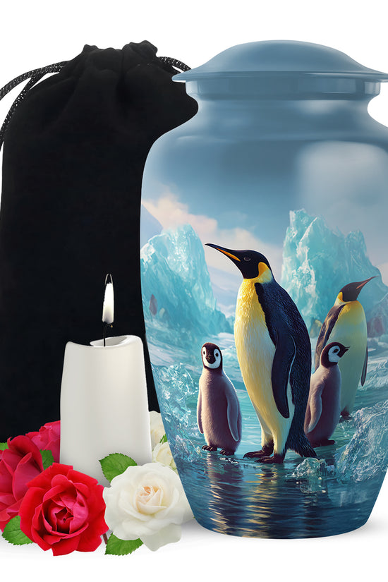 Penguin Family Memorial Urn - Arctic Cremation Urn For Loved Ones