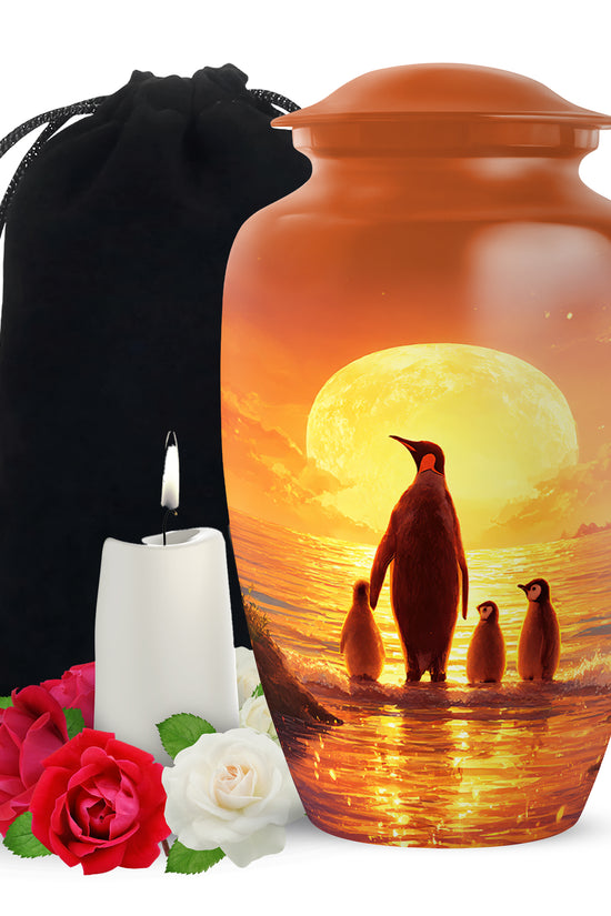 Penguin Family Funeral Urn - Sunset Cremation Urn For Loved Ones