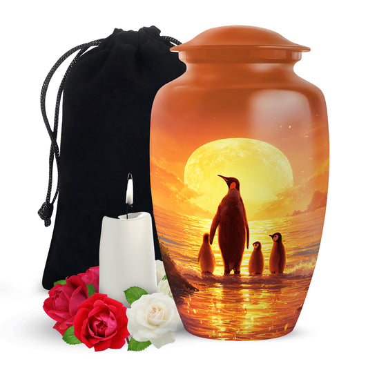 Penguin Family Funeral Urn - Sunset Cremation Urn For Loved Ones
