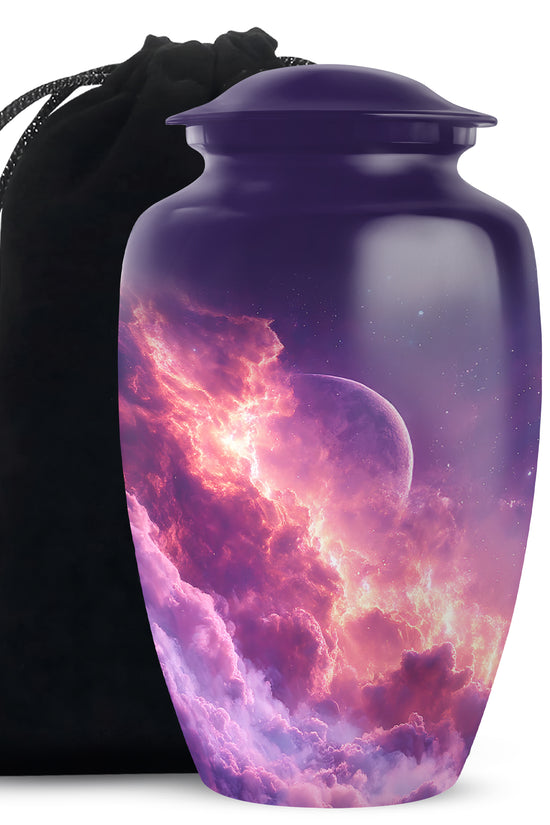 Cosmic Sky Cremation Urn - Purple Aluminium Memorial Urn For Burial