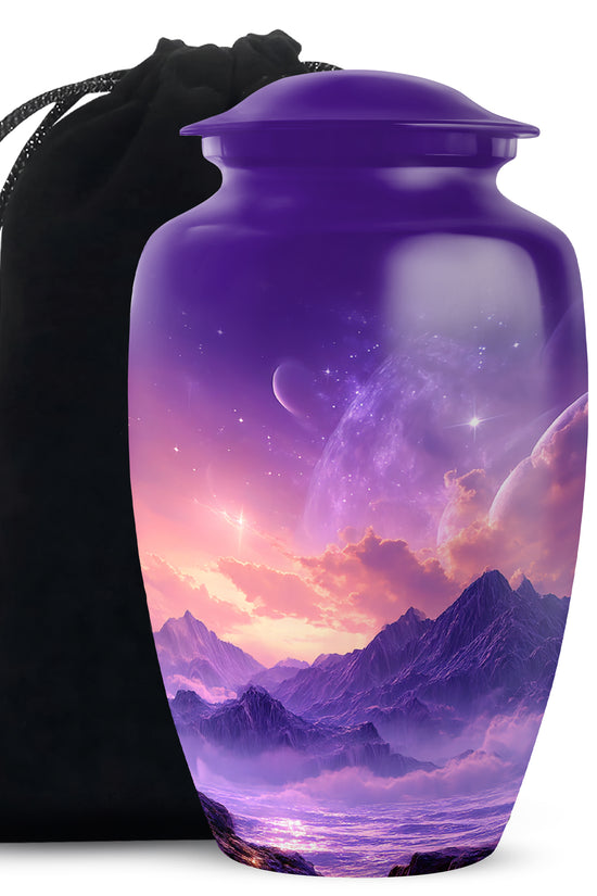 Beautiful Landscape Funeral Urn - Purple Cremation Urn For Human Ashes